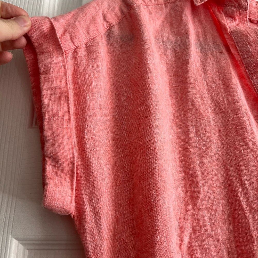 Talbots 100% Linen Salmon Pink Shirtdress Lagenlook Beachy Sz Large *PETITE* - Picture 5 of 11